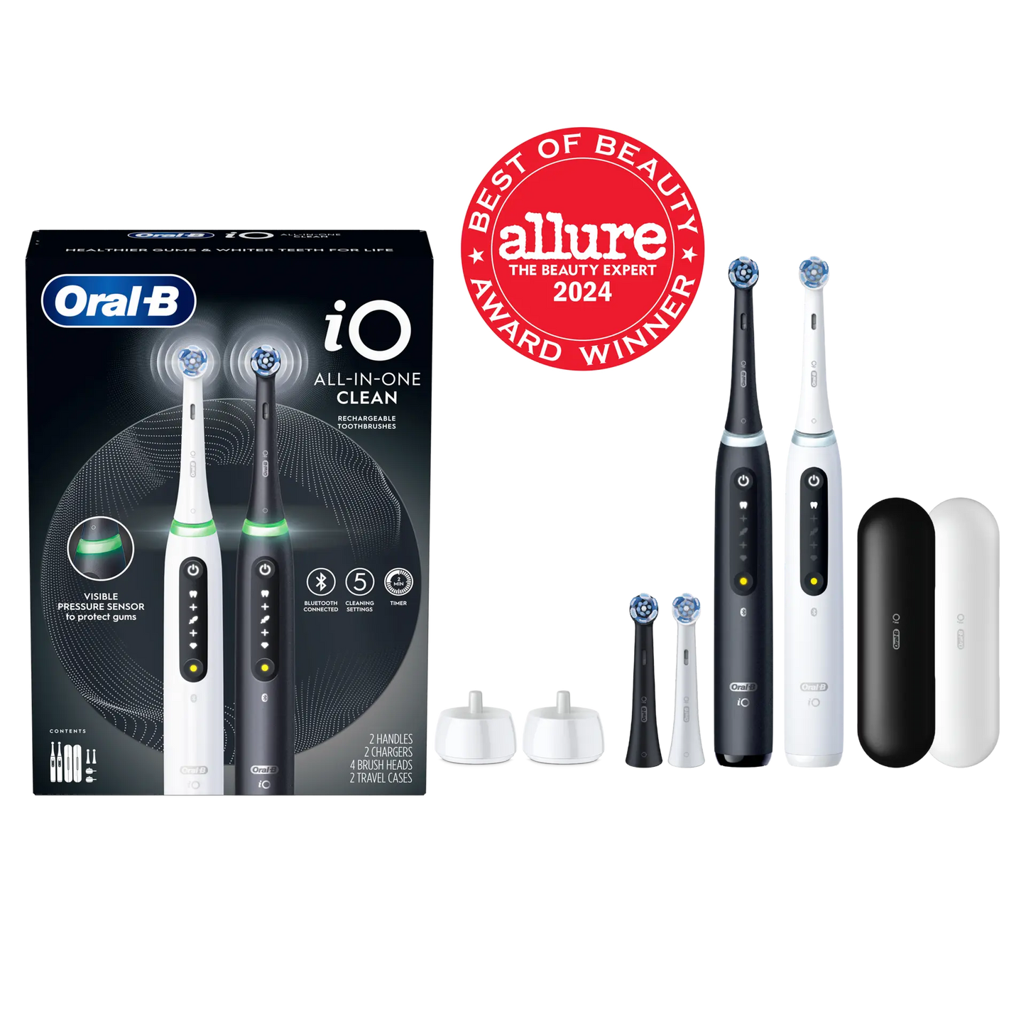 Cepillo de dientes eléctrico recargable Oral-B iO All-in-One Clean, paquete de 2