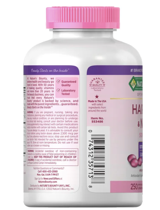 Nature's Bounty Cabello, Piel y Uñas, 250 Cápsulas Blandas
